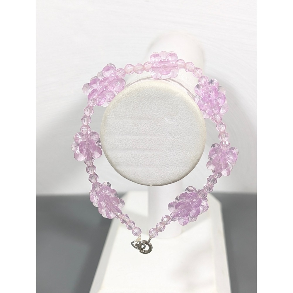 Vintage Lilac Purple Lucite Beaded Bracelet 8" Chunky Floral Style Pastel